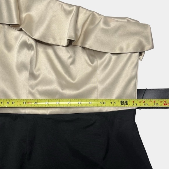 WHBM Cocktail Dress Size 2 One Shoulder Bodycon Ruffle Gold Black Belted Lined - Picture 9 of 13